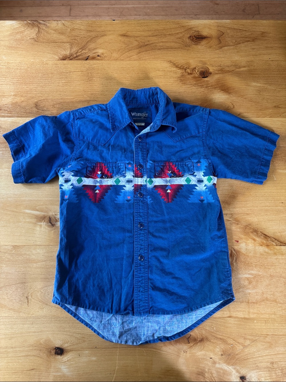 Wrangler Royal Blue Short Sleeve Western Shirt with Southwestern Stripe